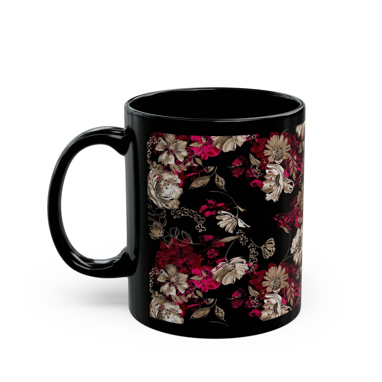 Rose Floral Black Mug - Kia Day Design