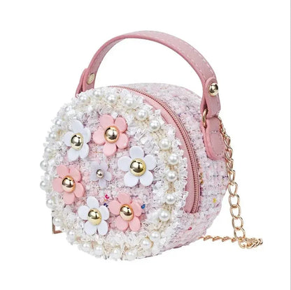 Little Girls Shoulder Crossbody Flower Bag Pink