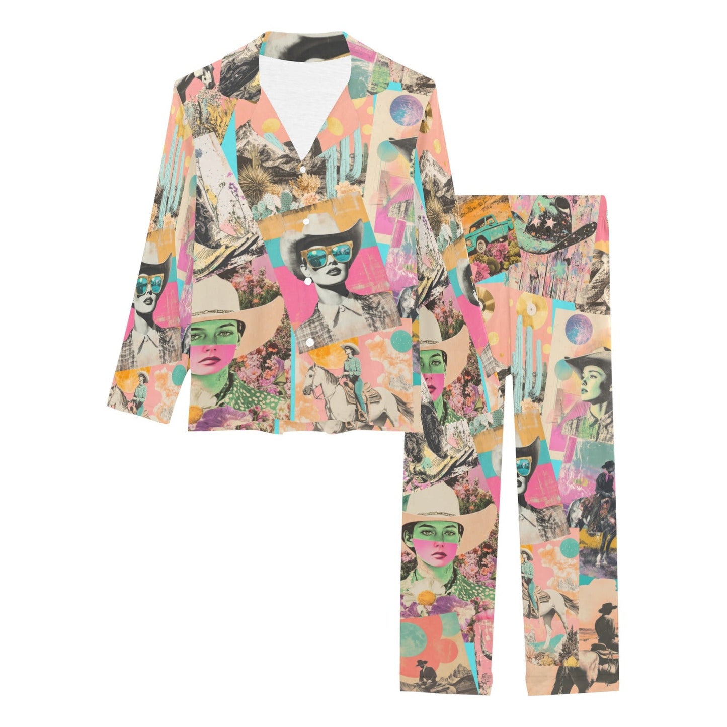 Baha Ranch Retro Pop Western Collage Pajama Set - - Pajamas Set's