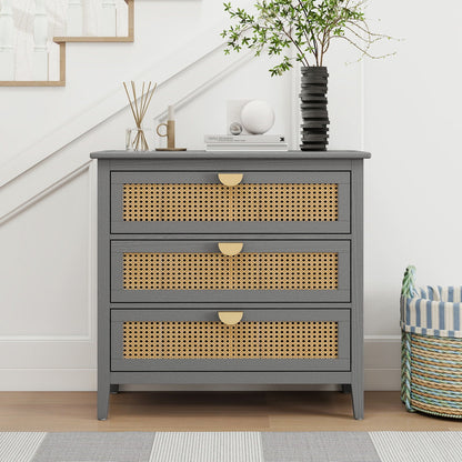 3 Drawer Cabinet, Natural Rattan, American Furniture- Unique Piece Furniture- {{Product type}}