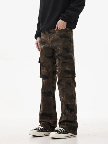 Men's Camo Print Relaxed Fit Cargo Jeans - -