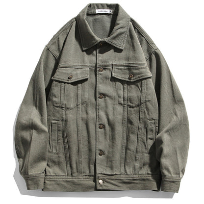 Retro Loose Jacket with Patch Design - Green M - jacket