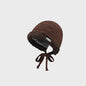 Chic Plush Wool Beanie with Strap - Coffee - baby hat