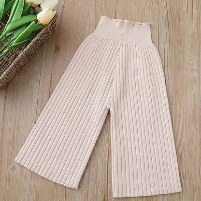 Kids Knitted Wide Leg Pants Beige