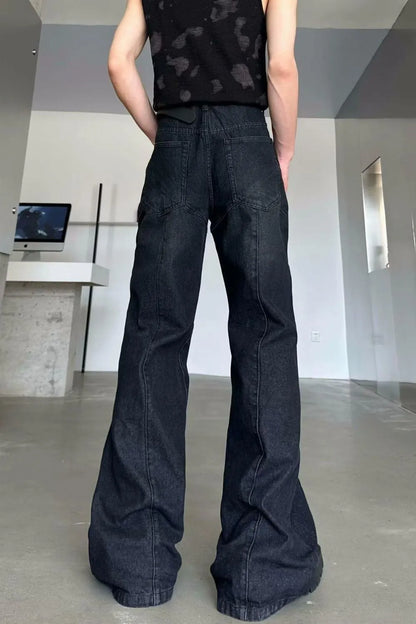 Men's Plus Size Washed Flare Jeans with Zipper Detail - -