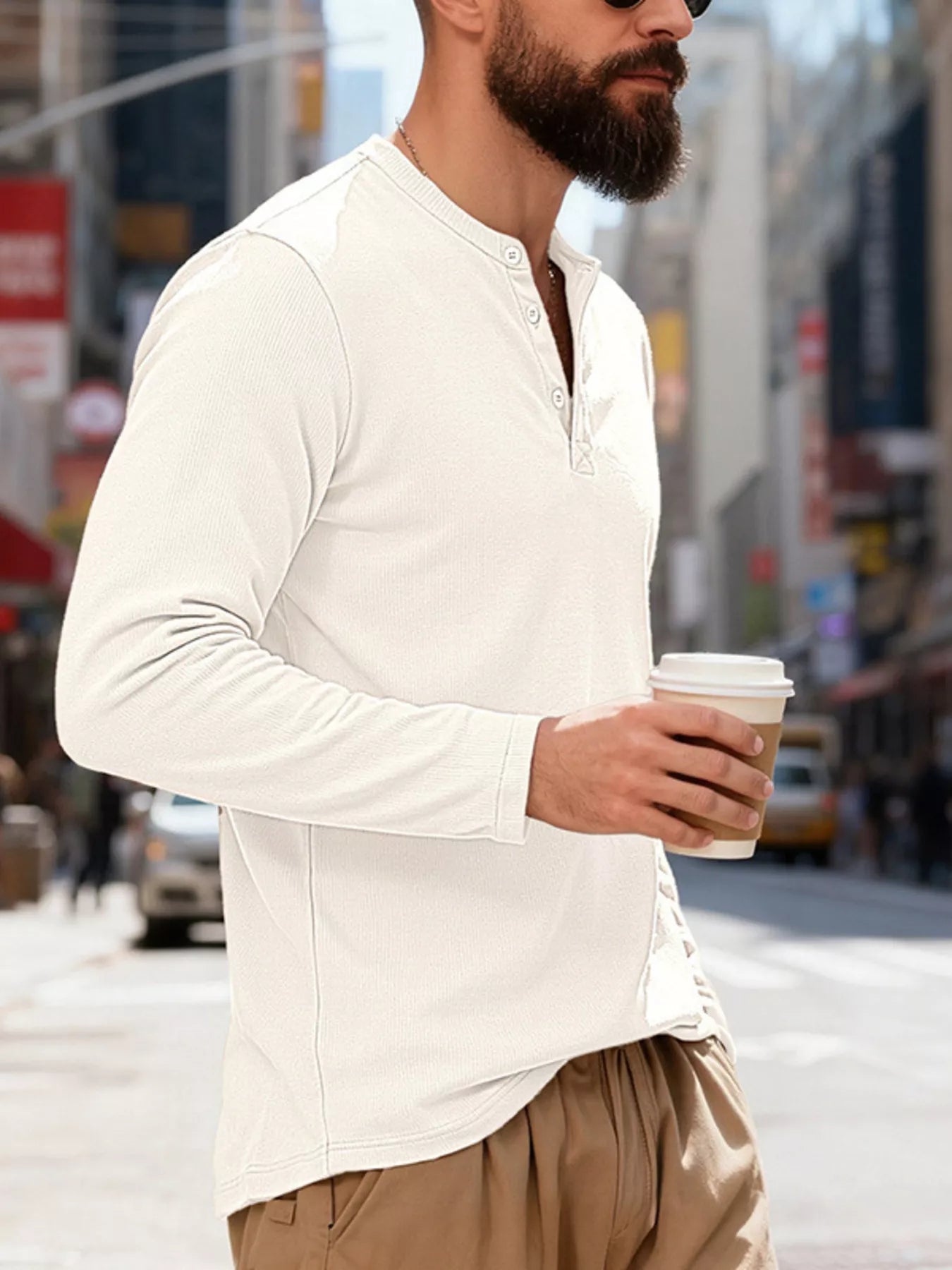 Men's Full Size Casual Long Sleeve Henley T-Shirt Plus Size - -