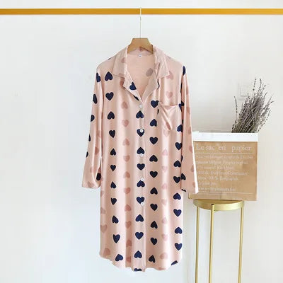 Long Sleeve Sleep Shirt Nightdress Nightgown for Women Pajama Shirt