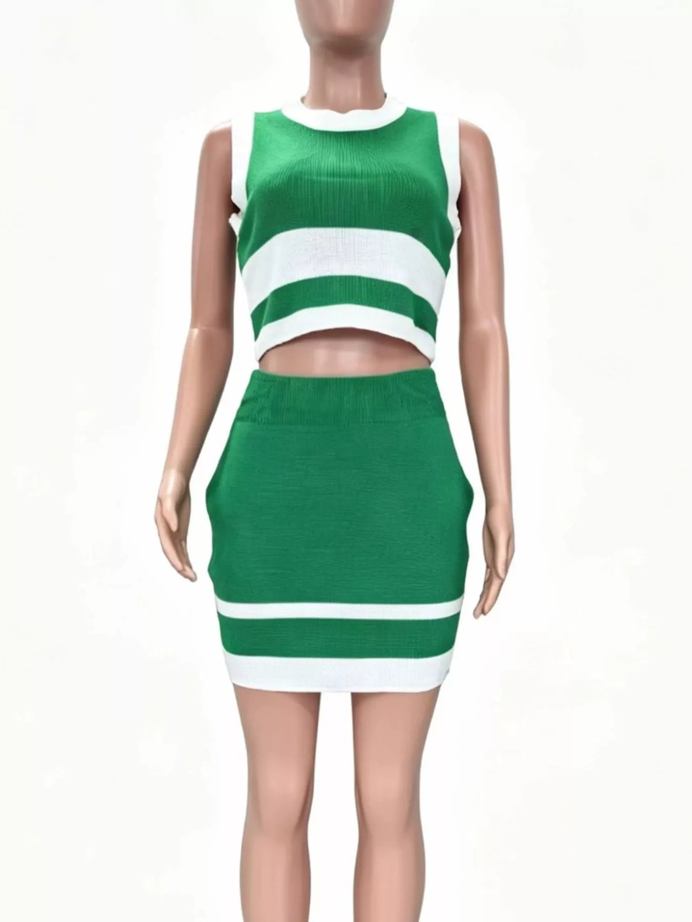 Contrast Trim Tank and Skirt Knit Set - -
