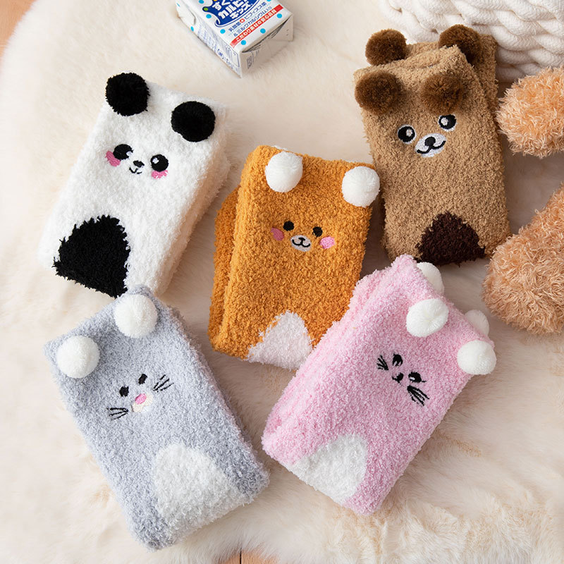 Cartoon Coral Fleece Warm Socks - - socks
