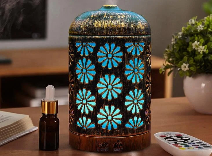 Ultrasonic Night Light Hollow Carved Mist Air Humidifier Essential Oil Diffuser