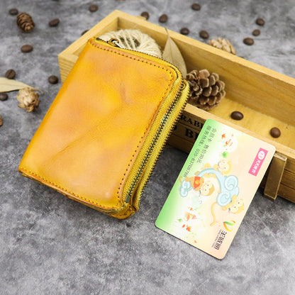 Vintage Retro Style Double Zipper Leather Wallet - Yellow - wallet