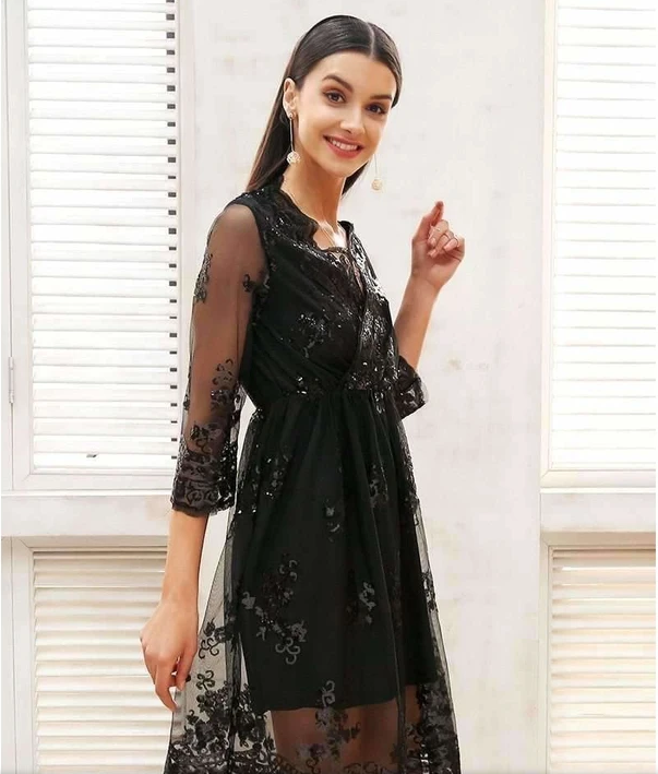Sparkle Sequin Evening Dress - Black L - dress
