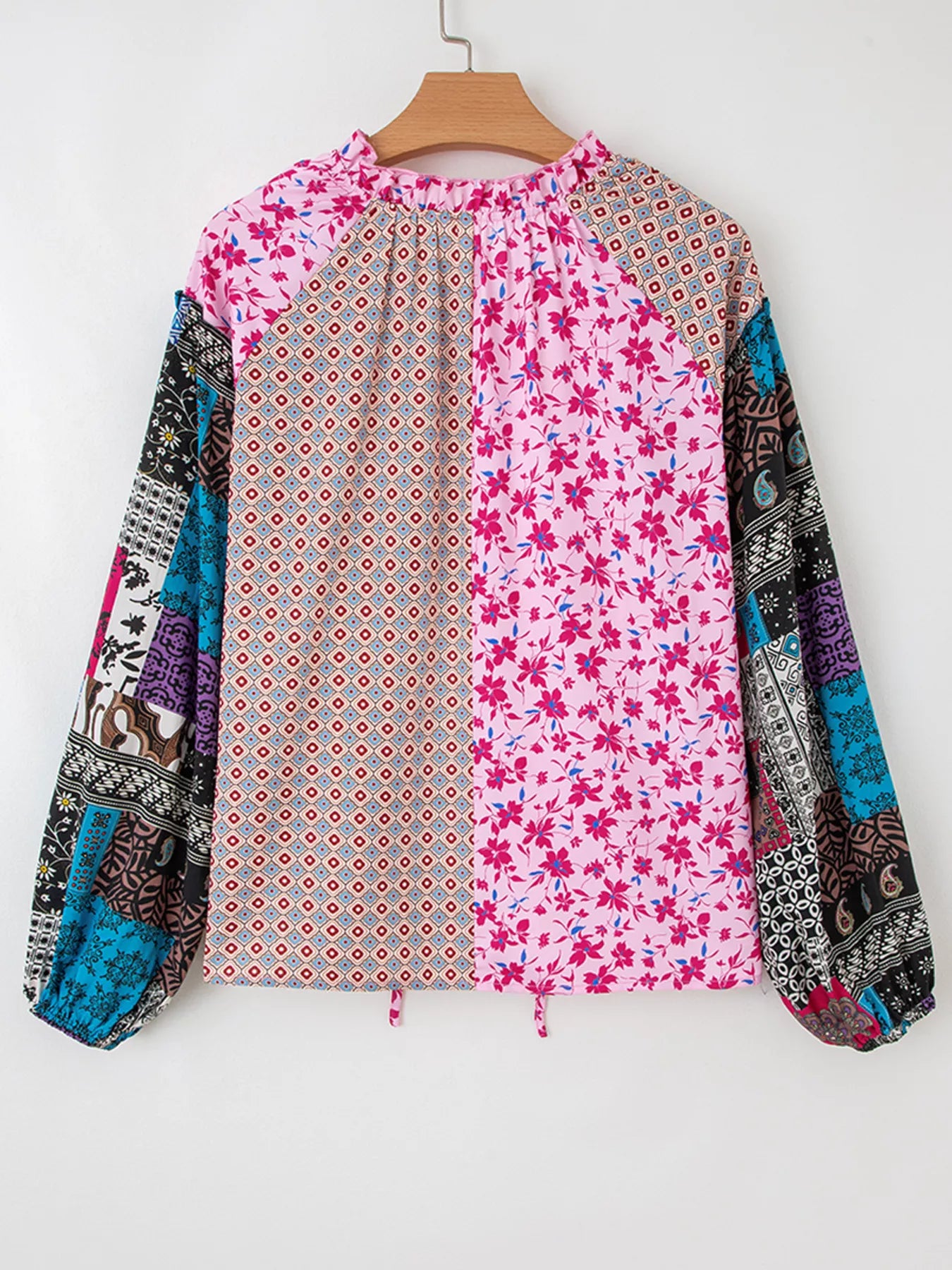 Boho Mixed Floral Drop Shoulder Bubble Sleeve Blouse - -