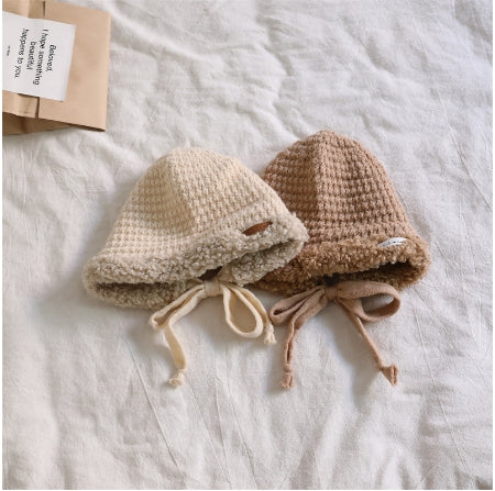 Chic Plush Wool Beanie with Strap - - baby hat