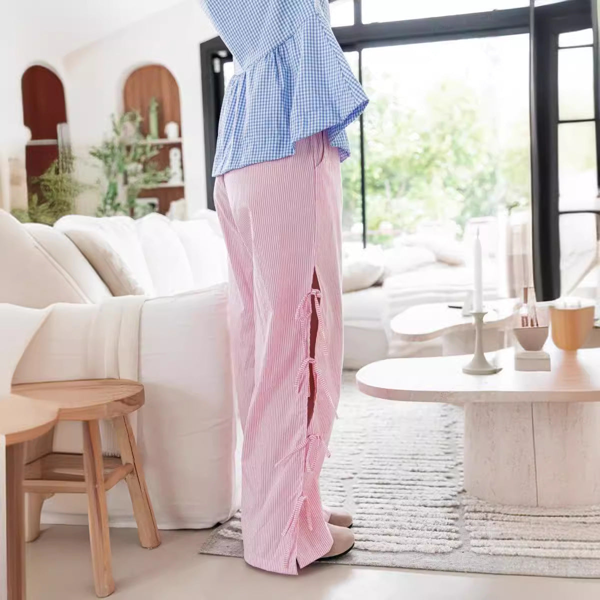 Loose Side Lace-up Casual Pants - - pants
