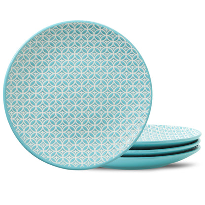 BlueWave 8in Ceramic Serveware Set - 4 Embossed Dessert Plates - Blue 8 Inch - plates