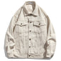 Retro Loose Jacket with Patch Design - Khaki L - jacket