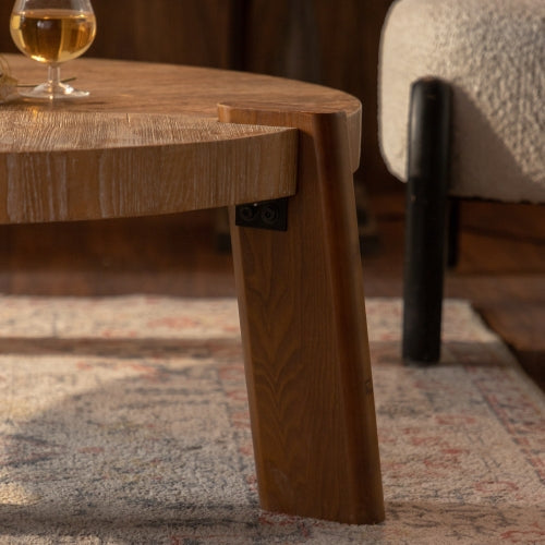 Rustic Wood Round Coffee Table, Easy Assembly - - Coffee Table