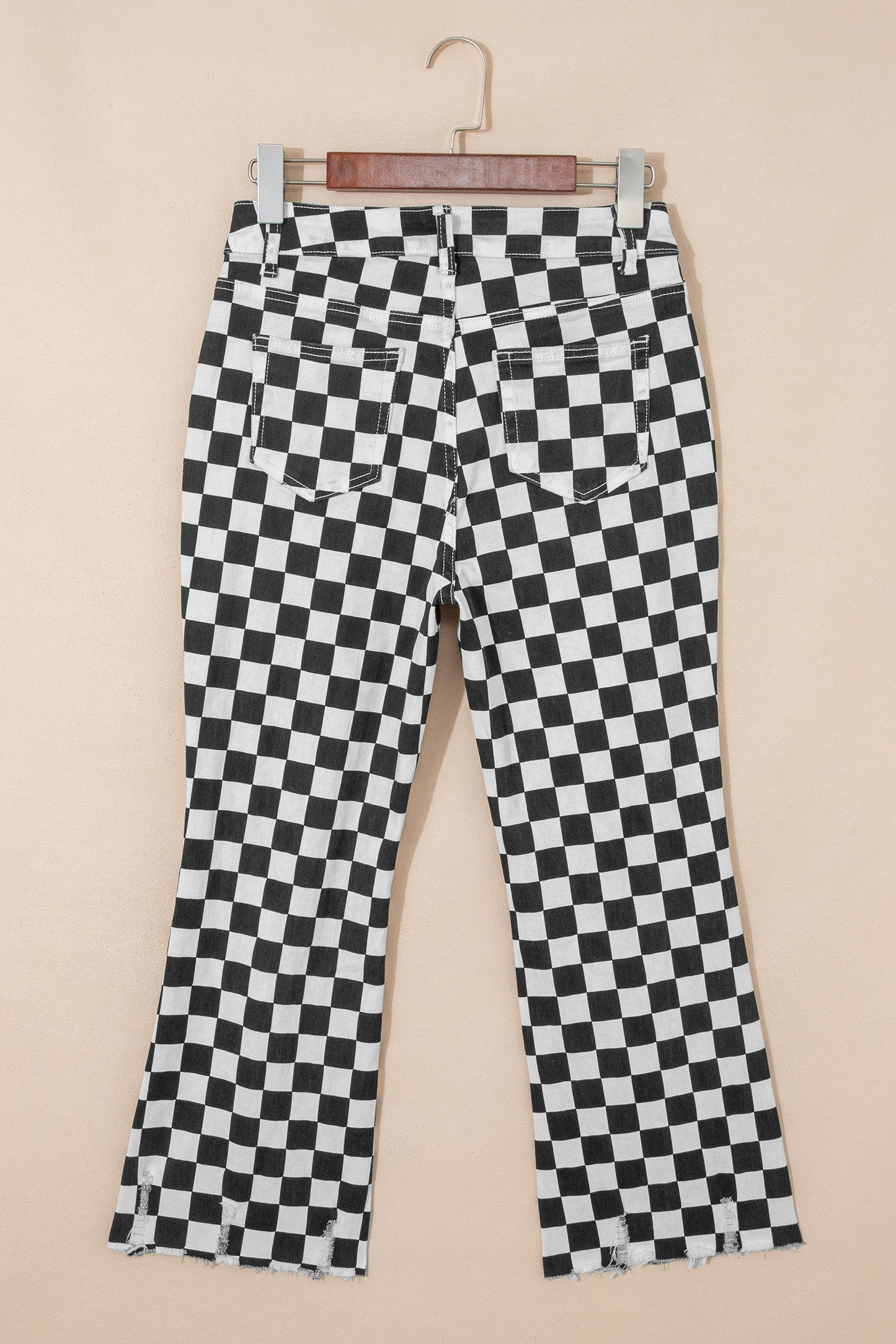 Checker Distressed Raw Edge Cropped Jeans- Pretty Bash- {{Product type}}
