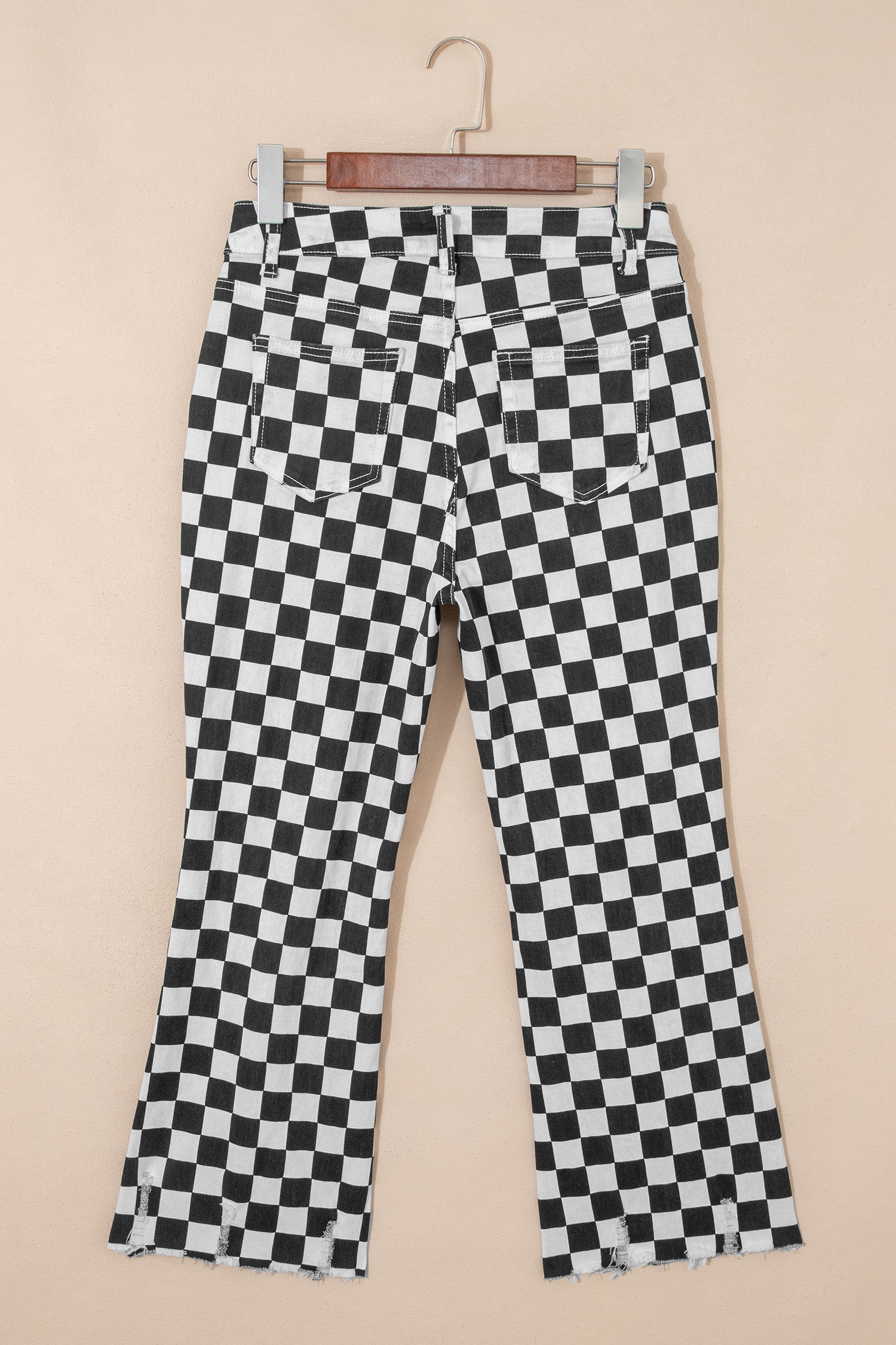 Checker Distressed Raw Edge Cropped Jeans- Pretty Bash- {{Product type}}