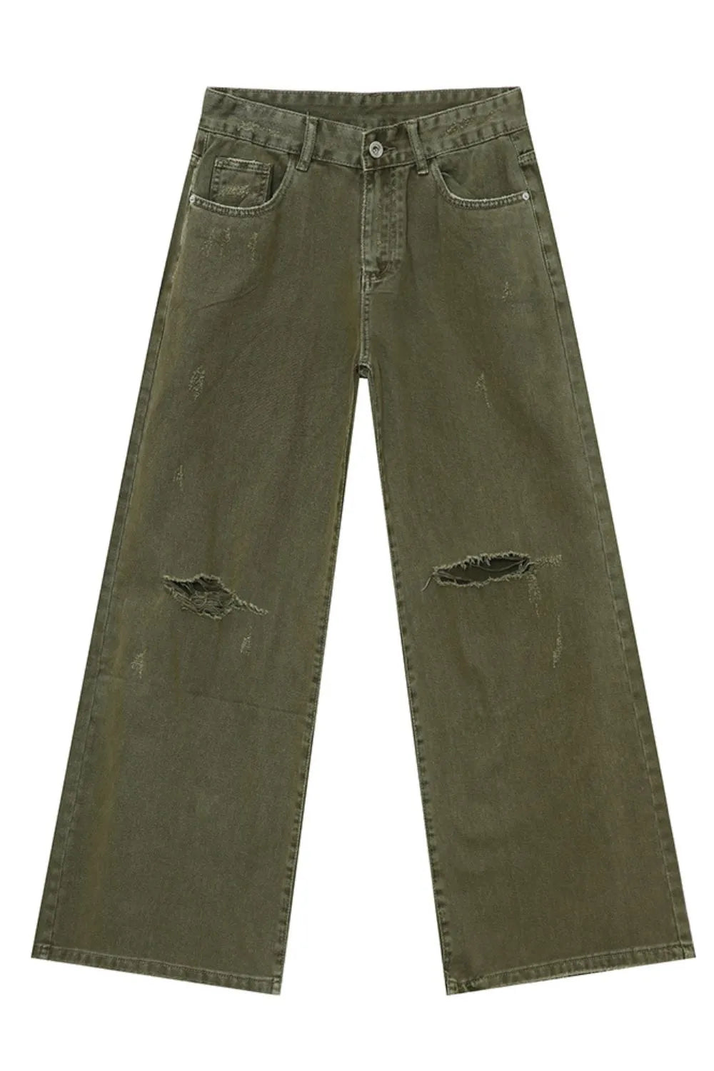 Distressed Wide Leg Jeans with Pockets - -