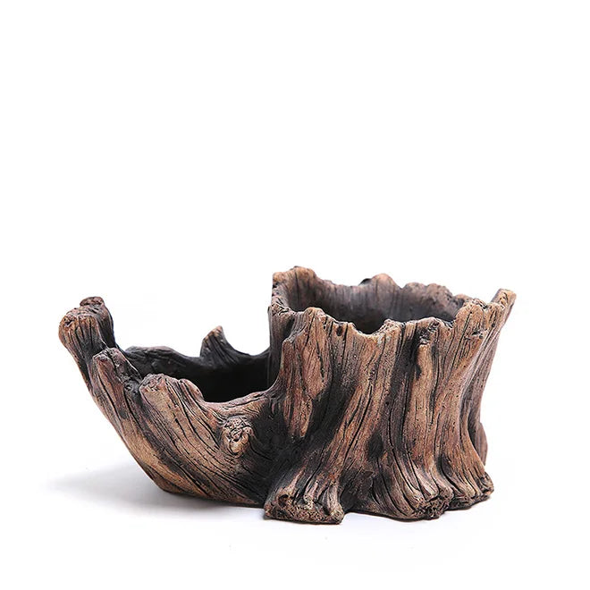 Driftwood Planter Wood Vintage Plant Container Cement Flower Pot