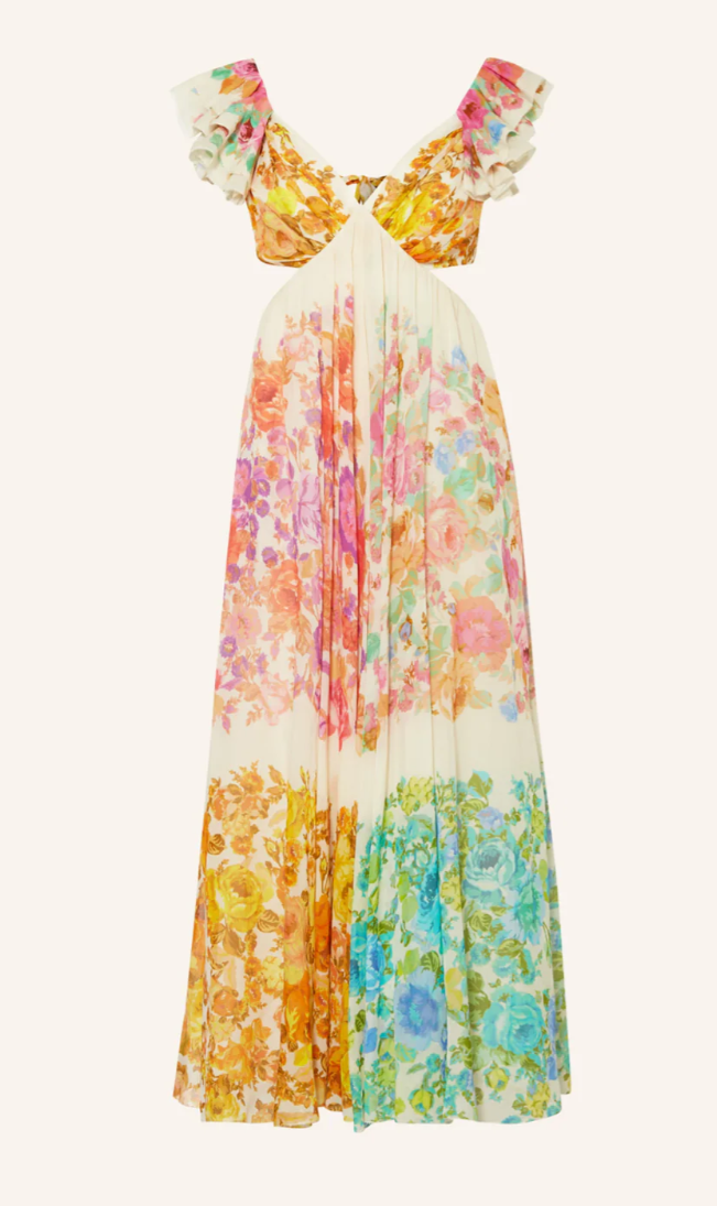 Chic Colorful Floral Print Maxi Dress - - dress