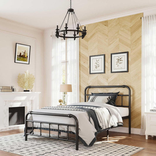 ZIYOO Metal Twin Bed Frame with Vintage Headboard and Footboard 18 Inch High 3500 Pounds Support No Box Spring Needed Platform Non-Slip and Noise-Free Easy Assembly Black - -