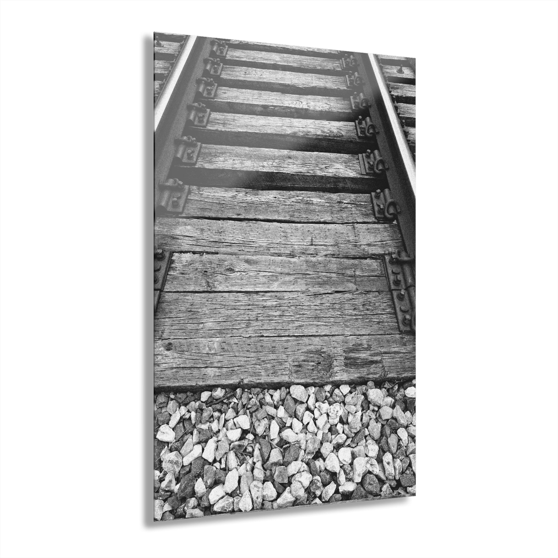 Railroad Track Black & White Acrylic Print — Vintage Track Photography Wall Art French Cleat Hanging - - Home Decor