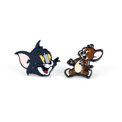 Tom and Jerry Cute Asymmetric Metal Earrings - - earrings