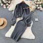 Knitting Suit Women's Short Sweater Shawl Coat+suspender Dress Two-Piece Set