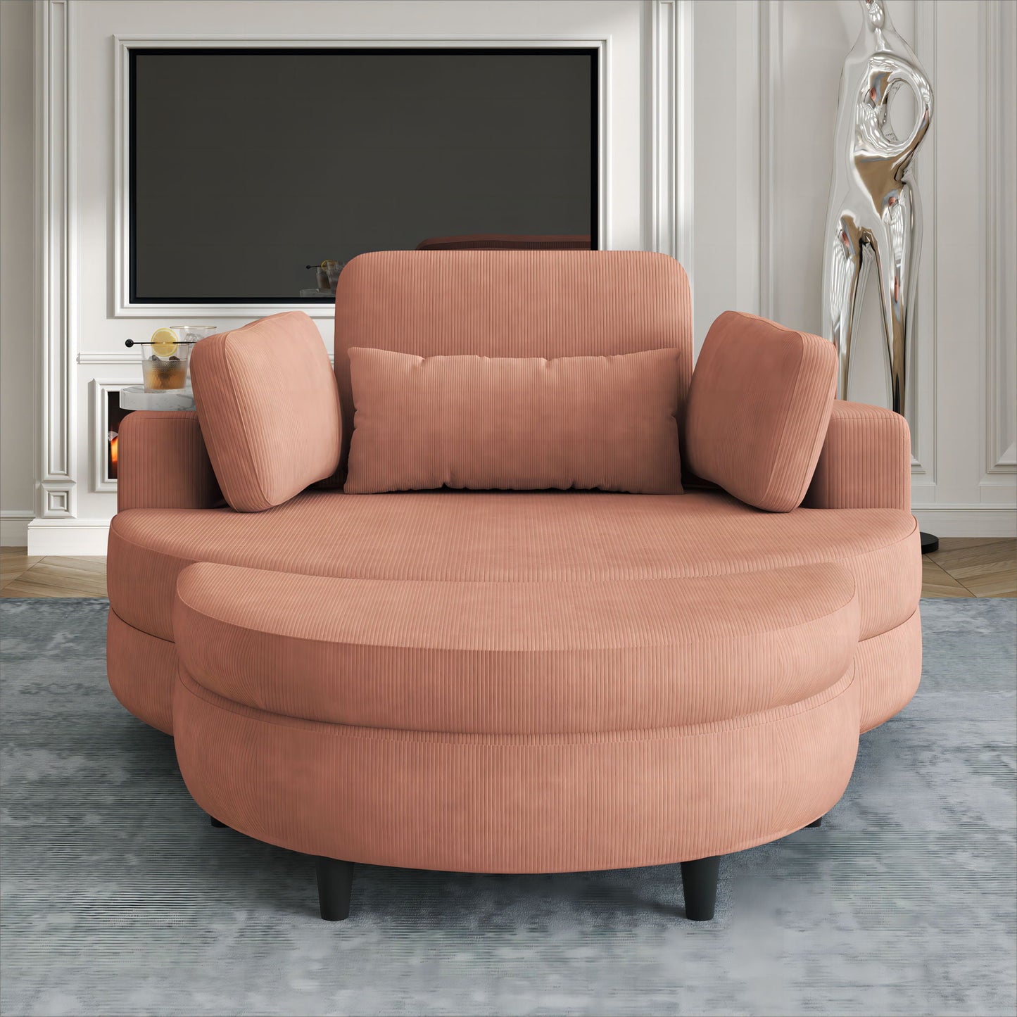 Sofa With Two Throw Pillows And A Waist Pillow With An Extra Tray For Comfortable Seating In Small Apartment Bedrooms- Unique Piece Furniture- {{Product type}}