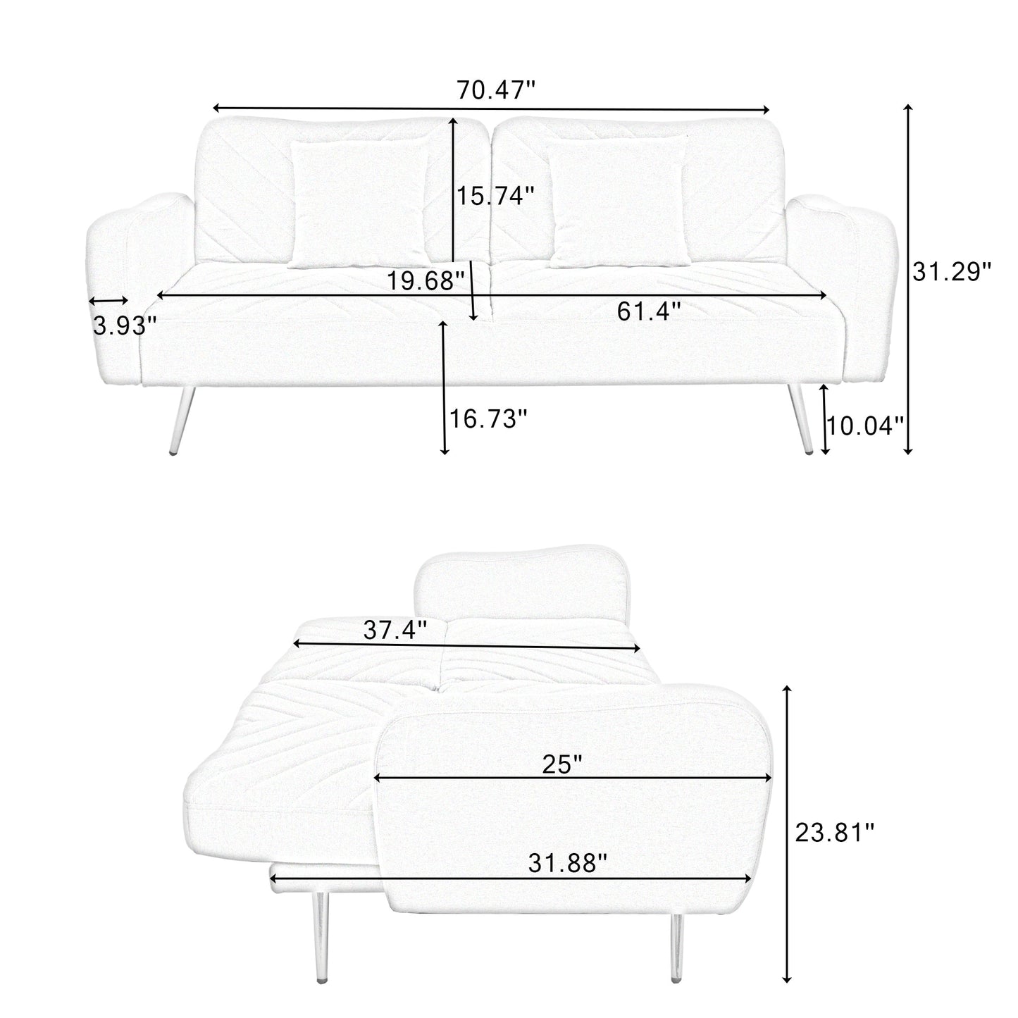 70.47" Pink Fabric Double Sofa with Split Backrest and Two Throw Pillows- V.I.P Digital Presence- {{Product type}}