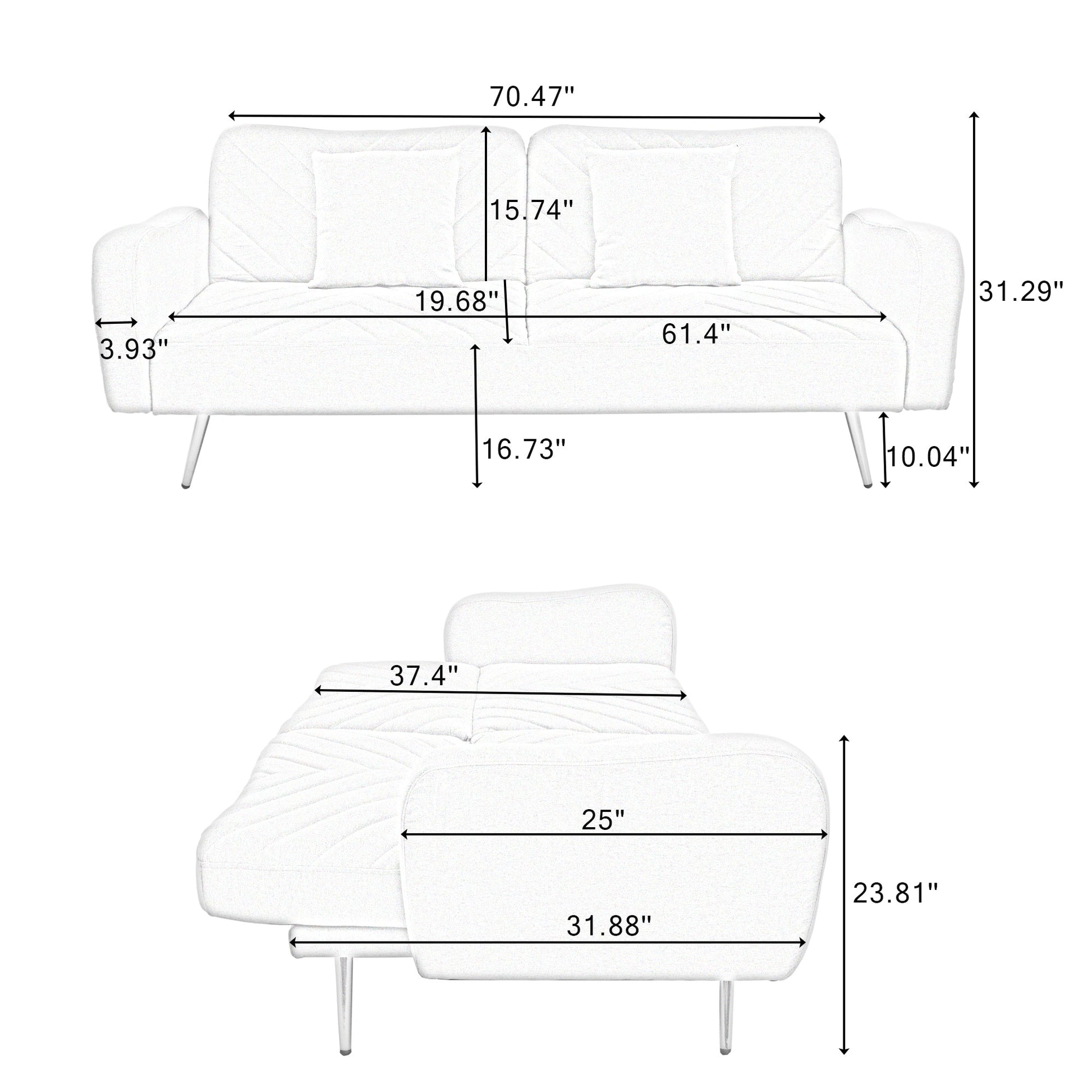 70.47" Pink Fabric Double Sofa with Split Backrest and Two Throw Pillows- V.I.P Digital Presence- {{Product type}}