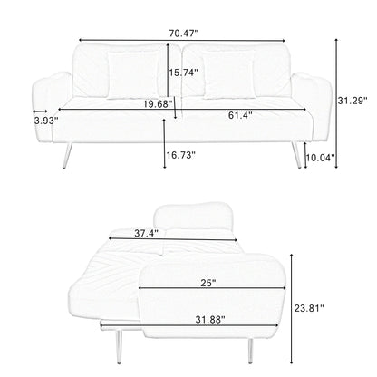 70.47" Pink Fabric Double Sofa with Split Backrest and Two Throw Pillows- V.I.P Digital Presence- {{Product type}}