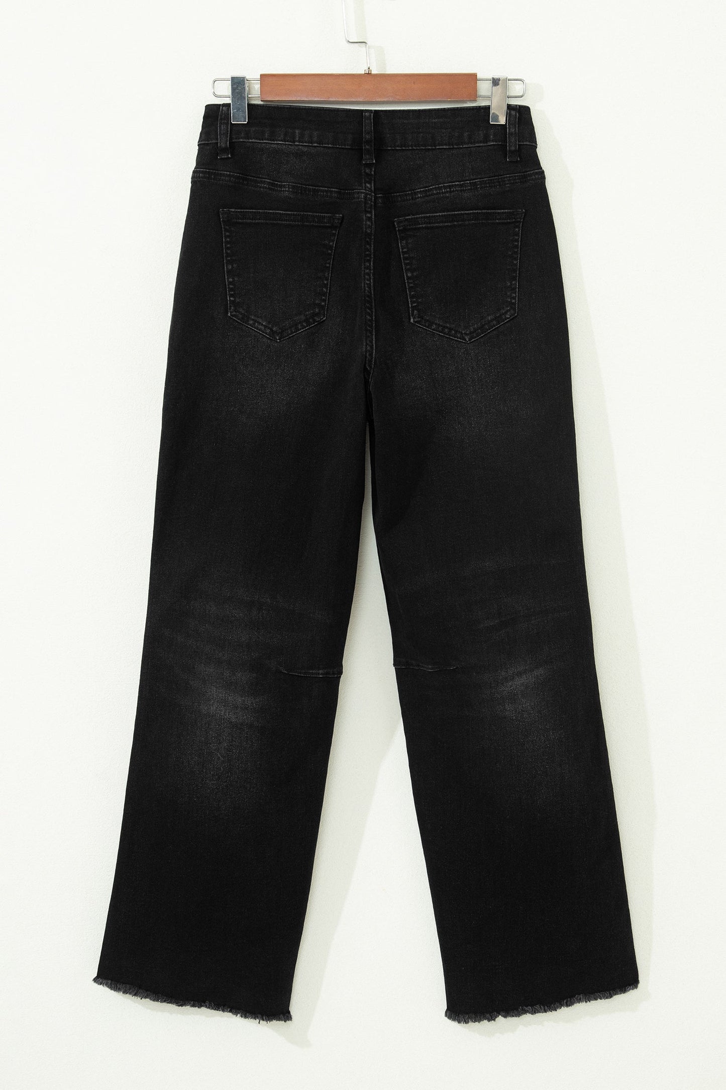 Denim Frayed Hem Cropped Straight Leg Jeans - - Bottoms/Jeans