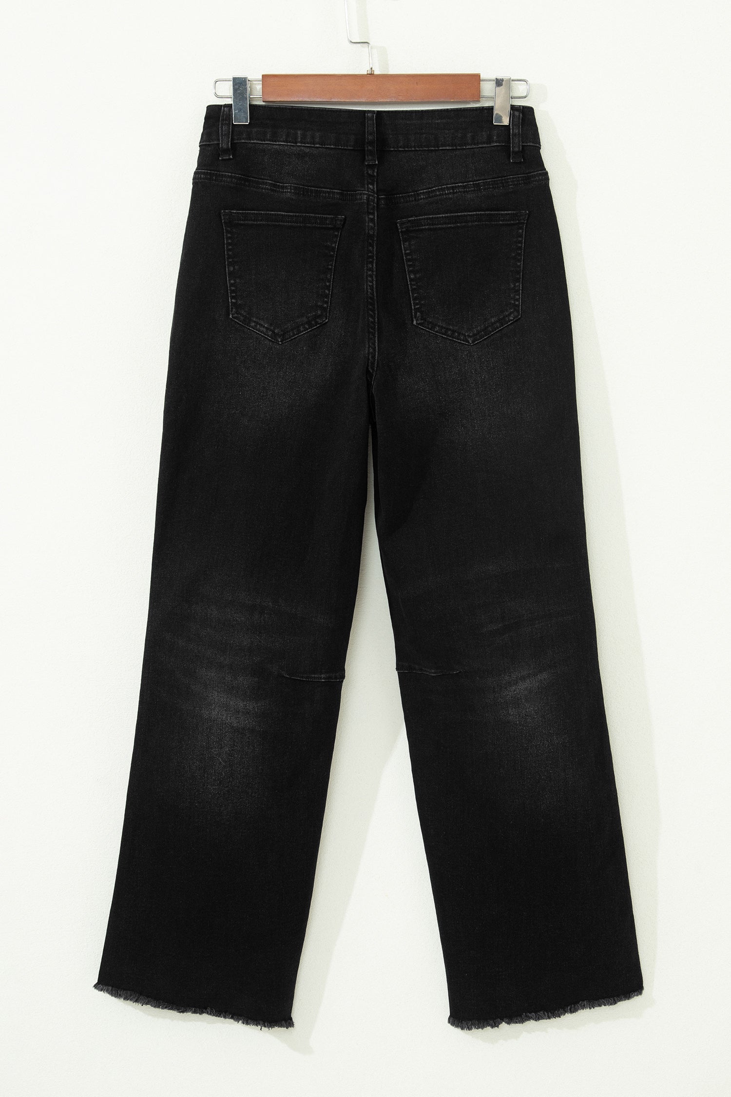Denim Frayed Hem Cropped Straight Leg Jeans - - Bottoms/Jeans