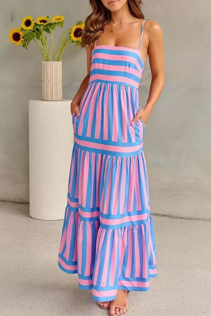 Striped Tiered Maxi Cami Dress - Lavender -