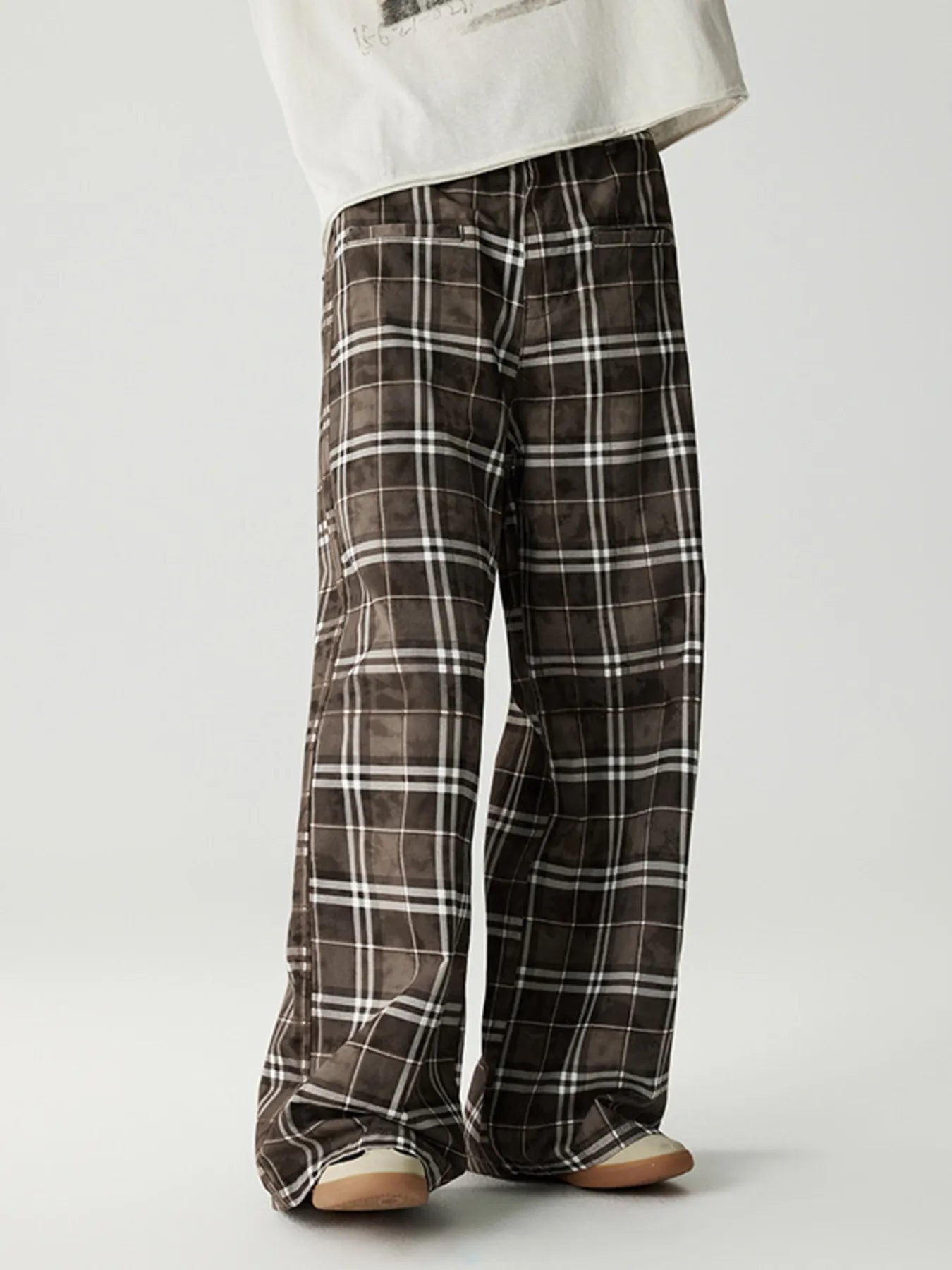 Men's Plaid Wide Leg Pants - Dirty Coffee -