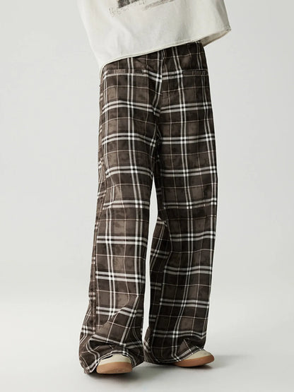 Men's Plaid Wide Leg Pants - Dirty Coffee -