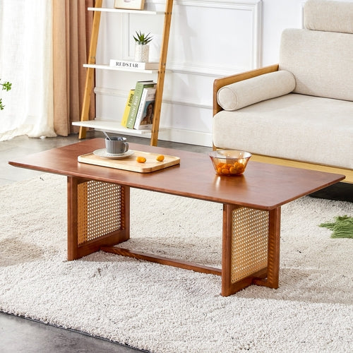 Chinese Style Imitation Rattan Tea Table Walnut Color - Default - Furniture