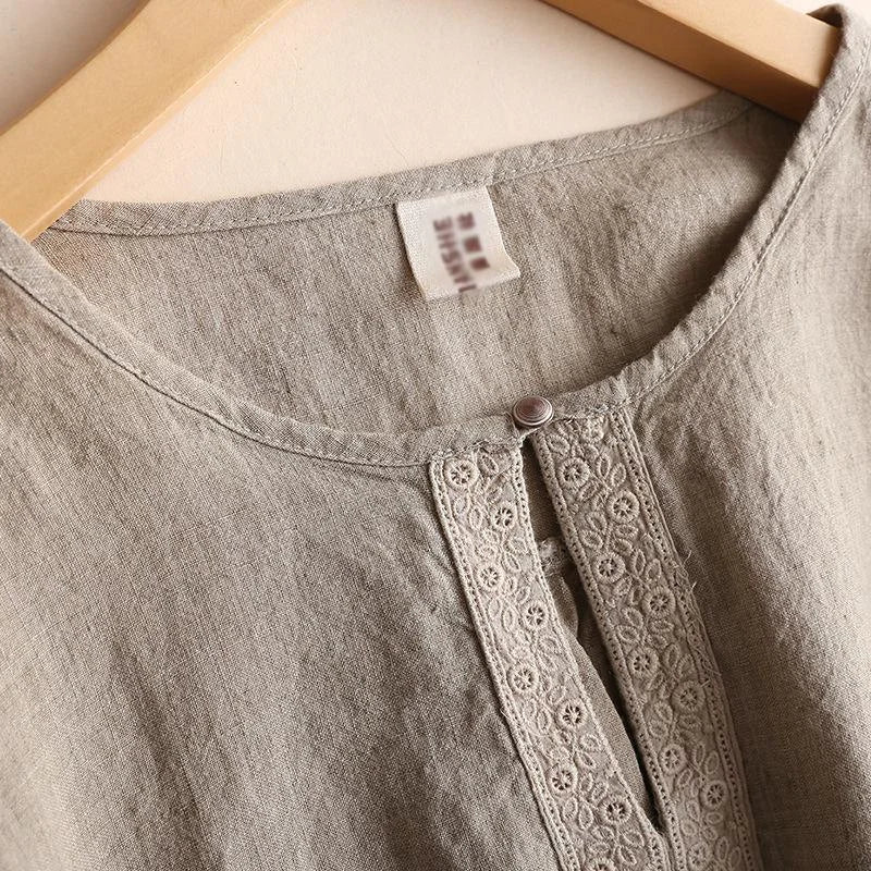 Ramie Cotton Linen Long-Sleeved Shirts Bottoming Shirts Retro Literary Tops