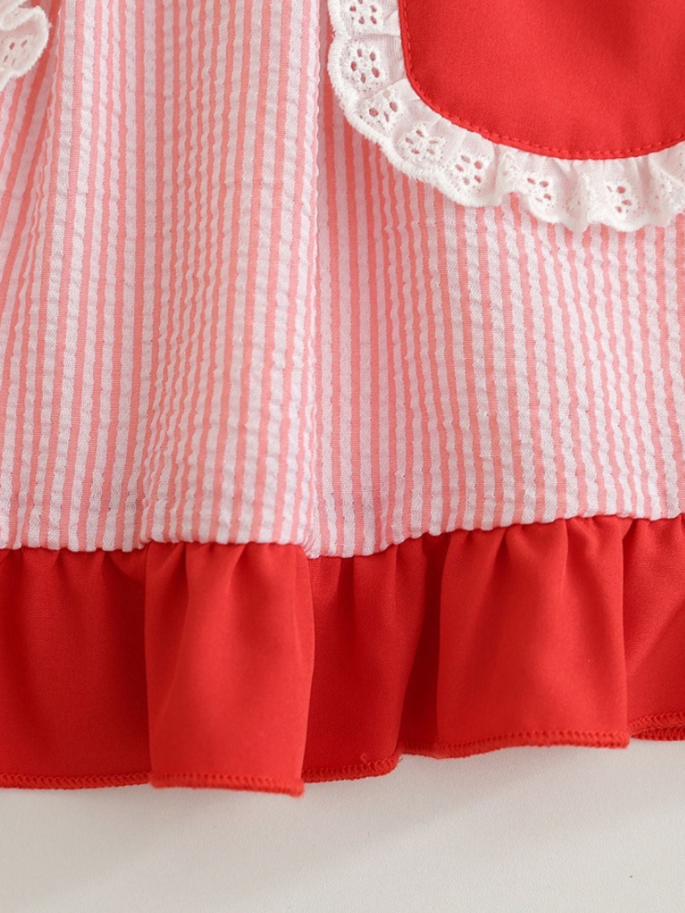 Children's Fruit Embroidered Striped Short Sleeve Dress - -