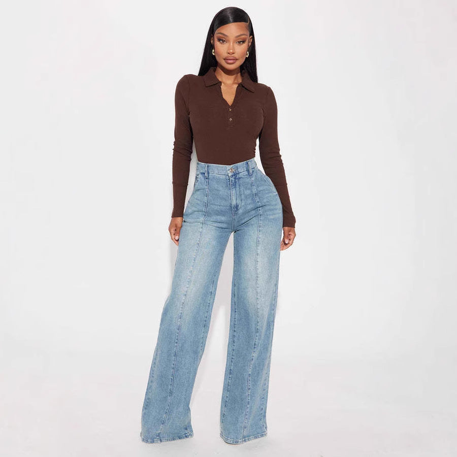 Straight-leg Washed Street-style Womens Jeans - - Jeans