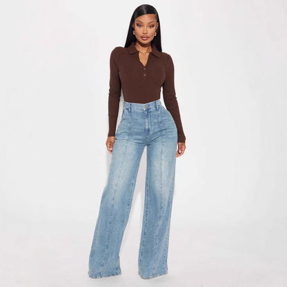 Straight-leg Washed Street-style Womens Jeans - - Jeans