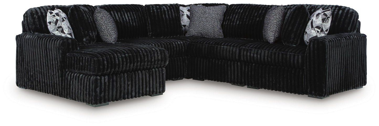 Midnight-Madness - Sectional - Black 5 Pc. Left Arm Facing Corner Chaise Sectional - Stationary Sectionals