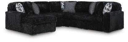 Midnight-Madness - Sectional - Black 5 Pc. Left Arm Facing Corner Chaise Sectional - Stationary Sectionals