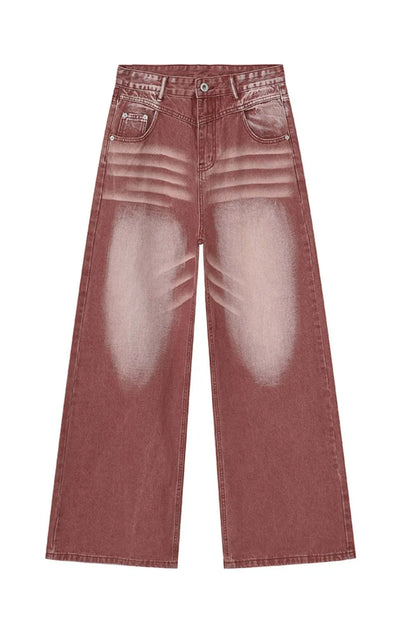 Men's Washed Wide Leg Jeans - -