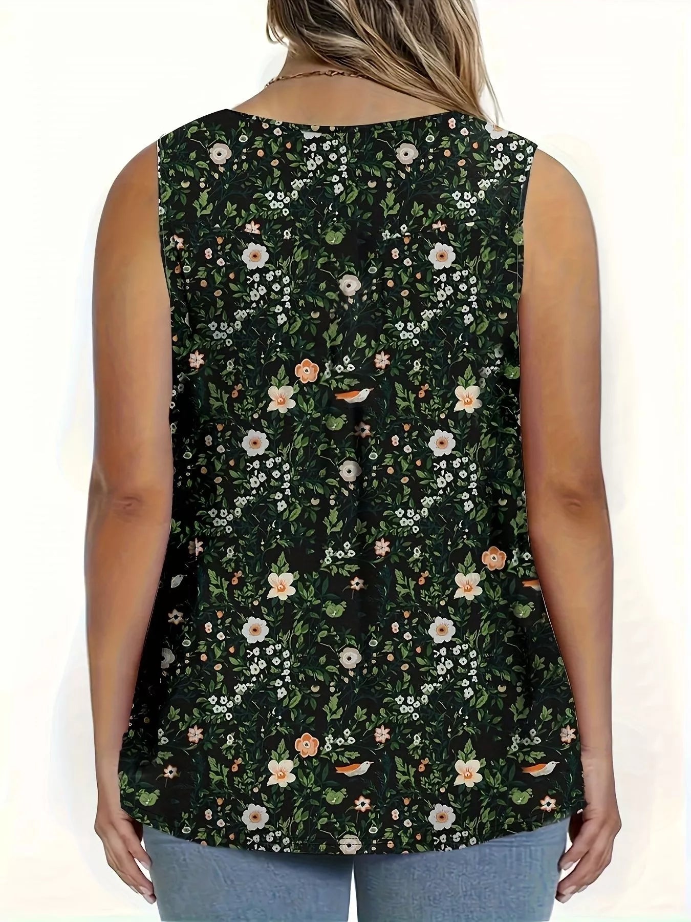 Full Size Floral Print Button Detail Tank Plus Size- Shopimist- {{Product type}}