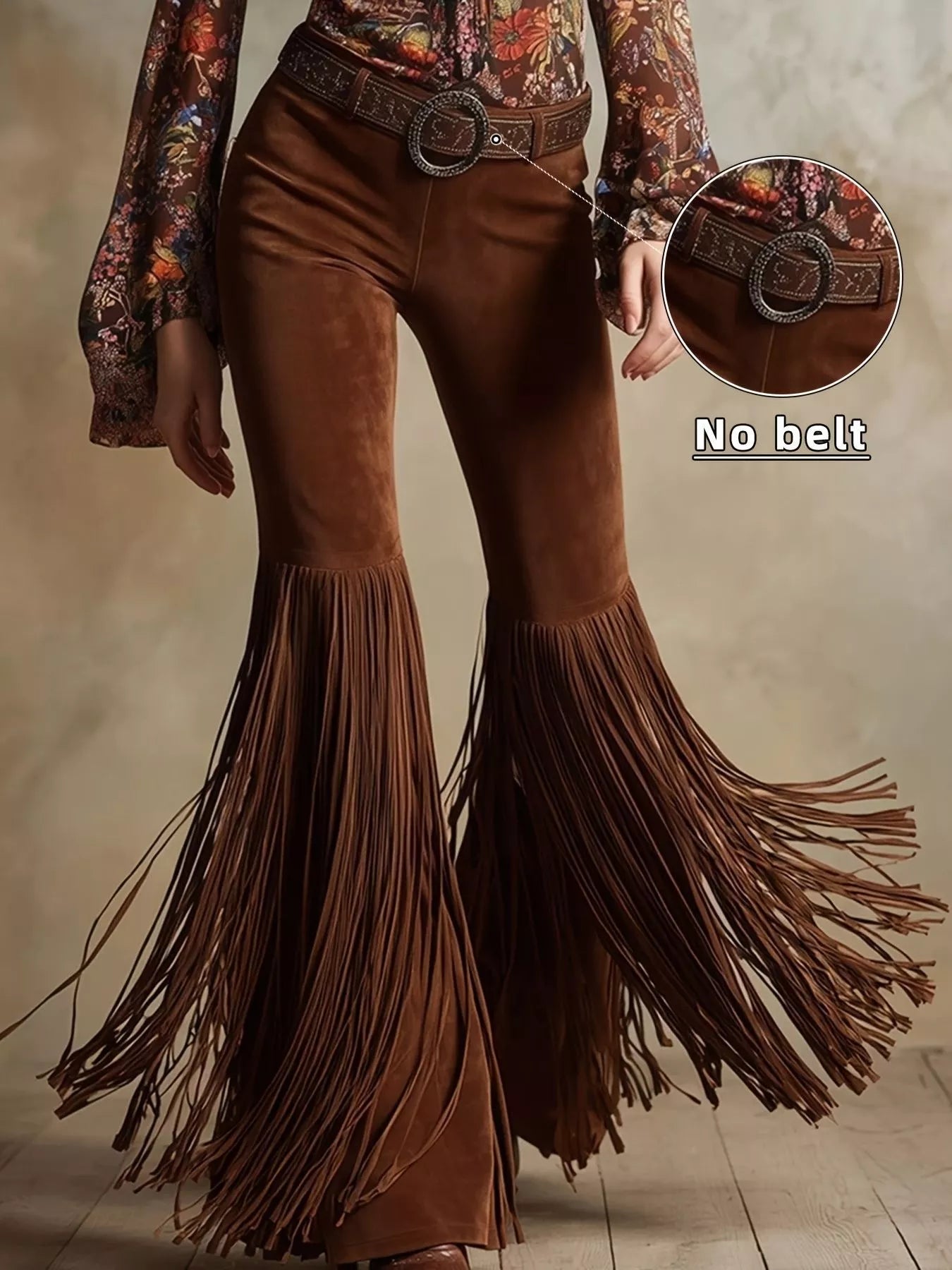Fringe Flare Pants - Brown -